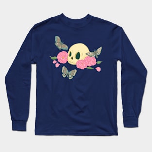 Skull with Moths and Peonies Long Sleeve T-Shirt